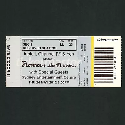 FLORENCE + THE MACHINE 2012 Concert Ticket (Sydney Entertainment Centre) • $14.99