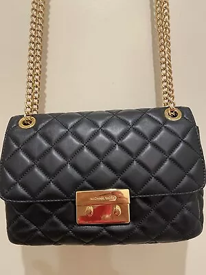 MICHAEL KORS Sloan Black Quilted Soft Leather  Double Chain Handbag LARGE • $100