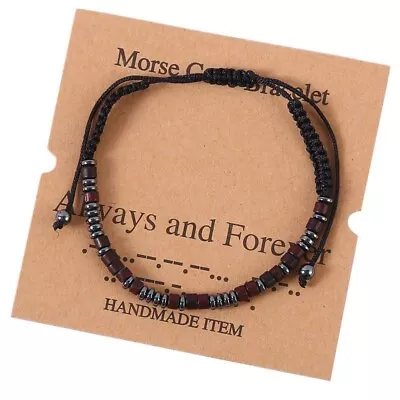 Morse Code Hematite Wood Gemstone Beads Healing Bracelet With Card For Women Men • $11.80