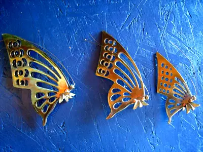 Vintage 60s 70s Hollywood Regency Brass Butterfly Set Of 3 Table Wall DECOR • $32.99