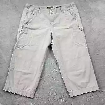 Eddie Bauer Cargo Capri Pants Womens 14 Mercer Fit Beige Rip Stop Pockets 36x21 • $18