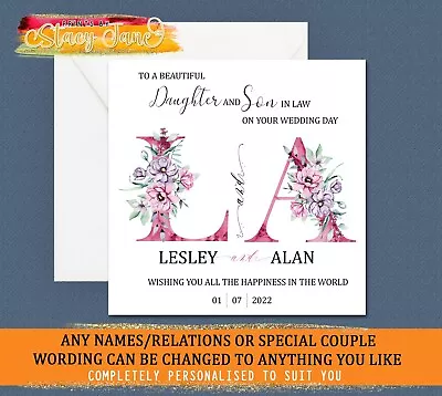 Personalised Wedding Day Card Initials Son Daughter In Law Brother Sister Couple • £2.95