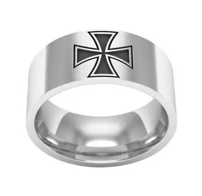 Maltese Iron Cross Silver Black Stainless Steel Fashion Ring Sizes 8-11 • $11