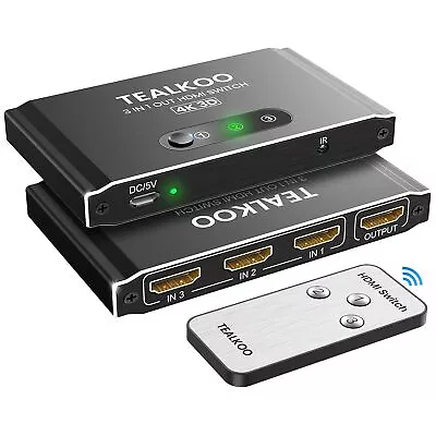 Hdmi Switch 3 In 1 Out With Remote Aluminum Hdmi Splitter Hdmi Switcher Suppo • $26.99