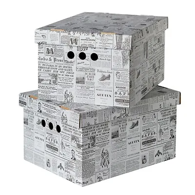 £12.49 • Buy 2pc Decorative Storage Boxes Home Office Box Organiser Large - Newspaper