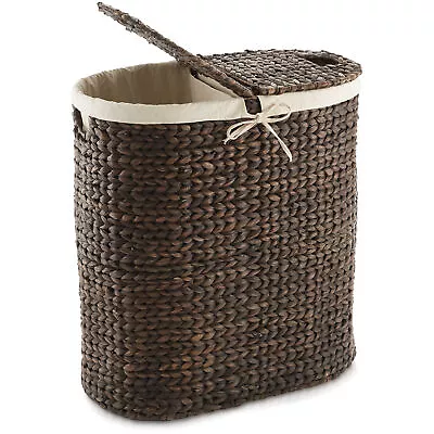 2-Section Oval Laundry Hamper Basket W/ Lids & Removable Liner Bags For Clothes • $69.99