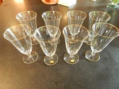 SET Of 8 Glastonbury Lotus Crystal Gold Trim Iced Tea Goblets New Condition • $83.30