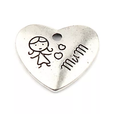 10 Heart With 'Mum' & Child Engraving - Silver Tone - 20mm X 18mm - J657829 • £4.29