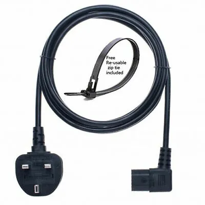 Right Angle Lead Power Cable Cord UK Plug To IEC 320 C13 For PC Monitor TV 2m • £7.49