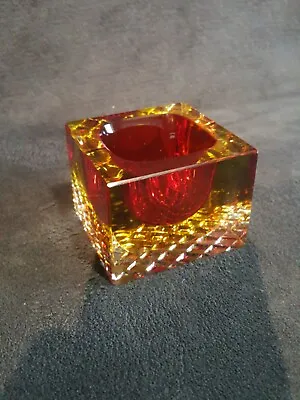 £85 • Buy Murano Red And Amber Sommerso Glass Cube Bowl.