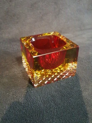 £85 • Buy Murano Red And Amber Sommerso Glass Cube Bowl.
