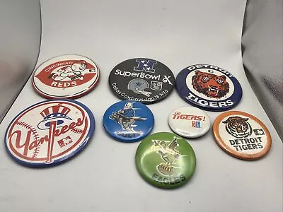 Vintage Sports Teams Pinbacks Yankees Colts Eagles Tigers Redd Cowbows Pins • $22.22