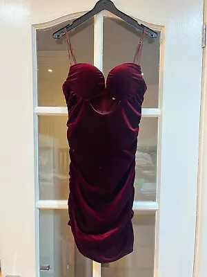 Oh Polly Burgundy Velvet Dress Size 8 • £15.99