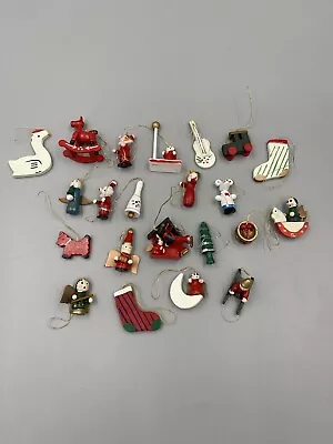 Lot Of 20 Miniature Wooden Christmas Tree Ornaments Hand Painted • $12.75