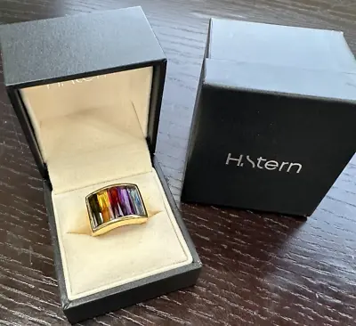 H. STERN 18k Yellow Gold 11ctw Rainbow Multicolor Gemstone 1980's Band Ring • £1898.90