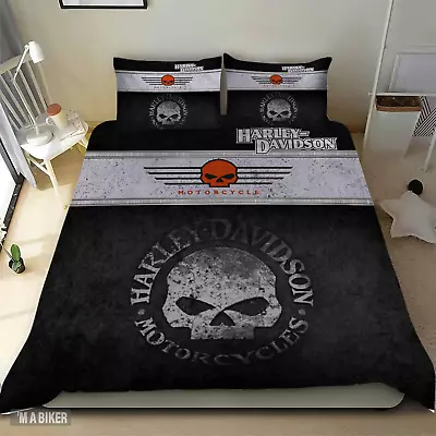 Harley-Davidson With Big Silver Skull And Skull Duvet Covers Set (4pcs) • $69.99