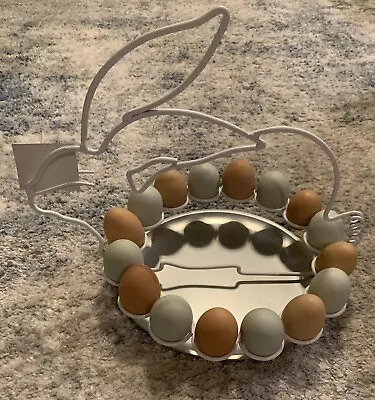Bunny Easter 18 Egg Holder White Wire Basket Metal Plate Bottom Decoration NEW • $21.99