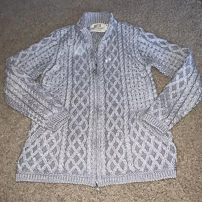 Women’s Zip Cardigan M Gray Merino Wool Hooded Aran Sweater Market Ireland • $35