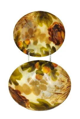 Vintage Mid Century Fiberglass Salad Bowl Set Of 2 Autumn Colors Floral 6.5  • $24.75