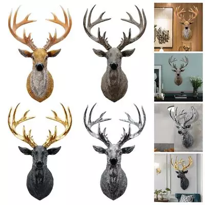 Deer Head Statue Figurines Sculpture Wall Mounted Antlers Stag Ornament For • £21.01