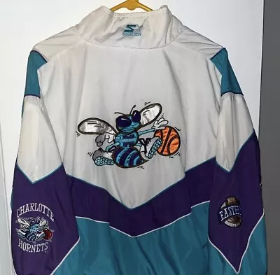 $189 • Buy Vintage NBA 90s Charlotte Hornets Full Zip Up Starter Jacket Parka Size Large M