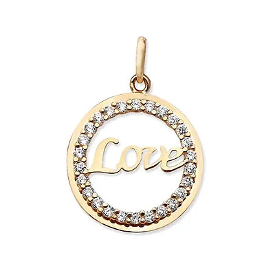 9ct Gold 'Love' Pendant With White Stones • $167.93