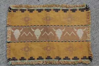 Vintage Antique Native American Bull Sun Rug Miniature 18”x13” Small Indian Art • $99.99