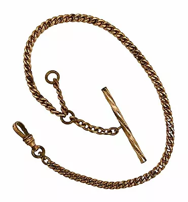 ANTIQUE VICTORIAN Rose Gold Filled Curb Link WATCH CHAIN W/Swivel Clip & T Bar • $40