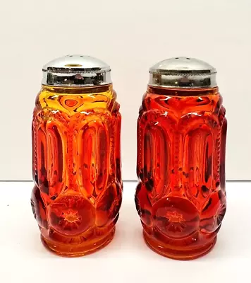 Vintage LE Smith Moon And Stars Red Amberina Glass Salt & Pepper Shaker Set • $45