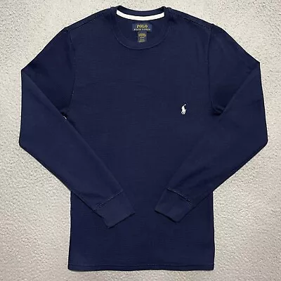 Polo Ralph Lauren Shirt Mens Small Blue White Pony Casual Long Sleeve Thermal • $18.99