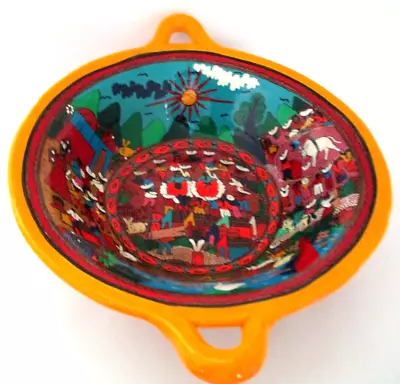 Mexican Ixtapa Hand Painted Folk Art Talavera Pottery Wedding Story Bowl Signed • $70.40