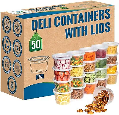 $21.99 • Buy Safeware 16oz [50 Sets] Deli Plastic Food Storage Containers With Airtight Lids 