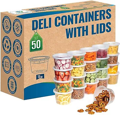 Safeware 16oz [50 Sets] Deli Plastic Food Storage Containers With Airtight Lids  • $19.95