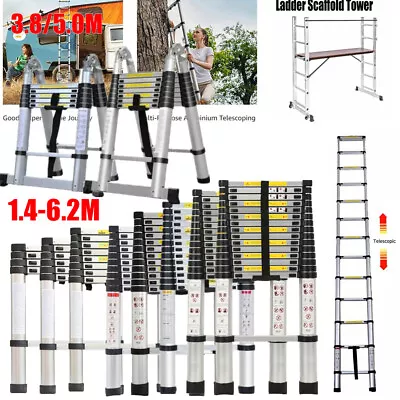 3.8M/4.4M/5.2M//6.2M Multi-Purpose Aluminium Telescopic Ladder Folding Ladders • £43.97