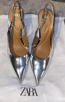 New Zara Silver Metallic High Heels Size 37 • $30