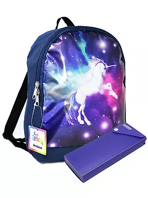 Galaxy Unicorn Small Backpack 11  Glitter Universe W/ Sliding Pencil Case Set • $11.99