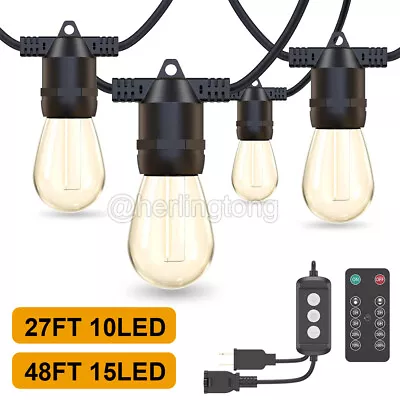 48FT Outdoor String Lights Patio Lights 15 LED S14 Bulb IP65 Waterproof W/Remote • $19.99