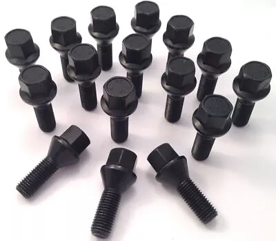 Wheel Bolts Nuts Lugs In Black M12 X 1.5 17mm Hex Taper For BMW X 10 • $18.64