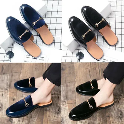 Men's Suede Leather Open Back Slip-On Dress Slippers Velvet Loafers Half Shoes • $48.40