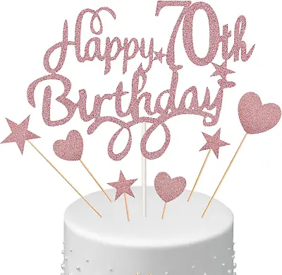 Boao 70th Birthday Cake Topper Set Happy 70th Birthday Cake Topper With Heart • £5.77