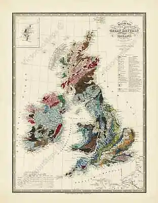 UK Great Britain Ireland Antique Victorian Geological Map J Wyld 1844 Art Poster • £18.90