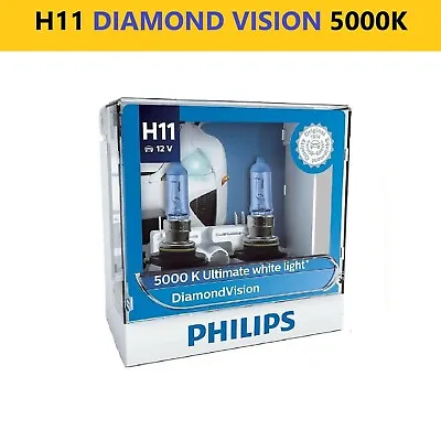 Philips H11 Headlight Globes DIAMOND VISION WHITE Halogen CAR LAMP Bulbs 5000K • $64.98