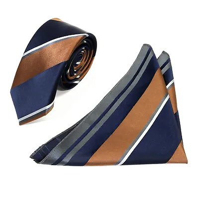 Tie Co Men's Handmade Patterned Neck Tie & Handkerchief Set - Stripes Paisley • £12.99