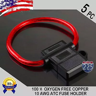 5 Pack 10 Gauge ATC In-Line Blade Fuse Holder 100% OFC Copper Wire Protection US • $9.99