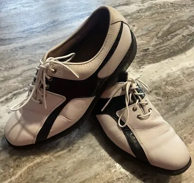 FootJoy ICON Men Sz 9.5wide White Black Croc Leather Golf Shoes 52192 • $30