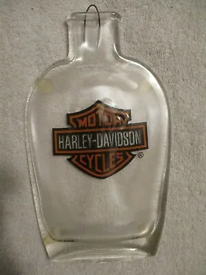 Flat Melted Clear Glass Bottle Art Harley Davidson Logo For Wall Or Table • $2.49