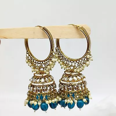 Gold Plated Kundan Bollywood Style Indian Jhumka Earrings Fashion Jewelry Set • $29.99