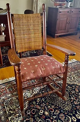 Antique Cane Back Rocking Chair With Upholstered Seat • $125