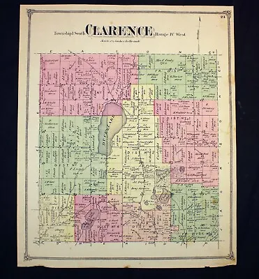Clarence Township Antique Plat Map 1873 Calhoun County Michigan Duck Lake • $18.50