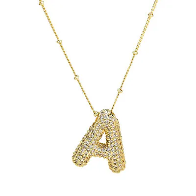 Bling Rhinestone Bubble Letter A To Z Alphabet Brass Pendant Necklace Choker 17  • $10.22